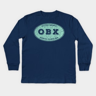 OBX Oval in Aqua Distressed Kids Long Sleeve T-Shirt
